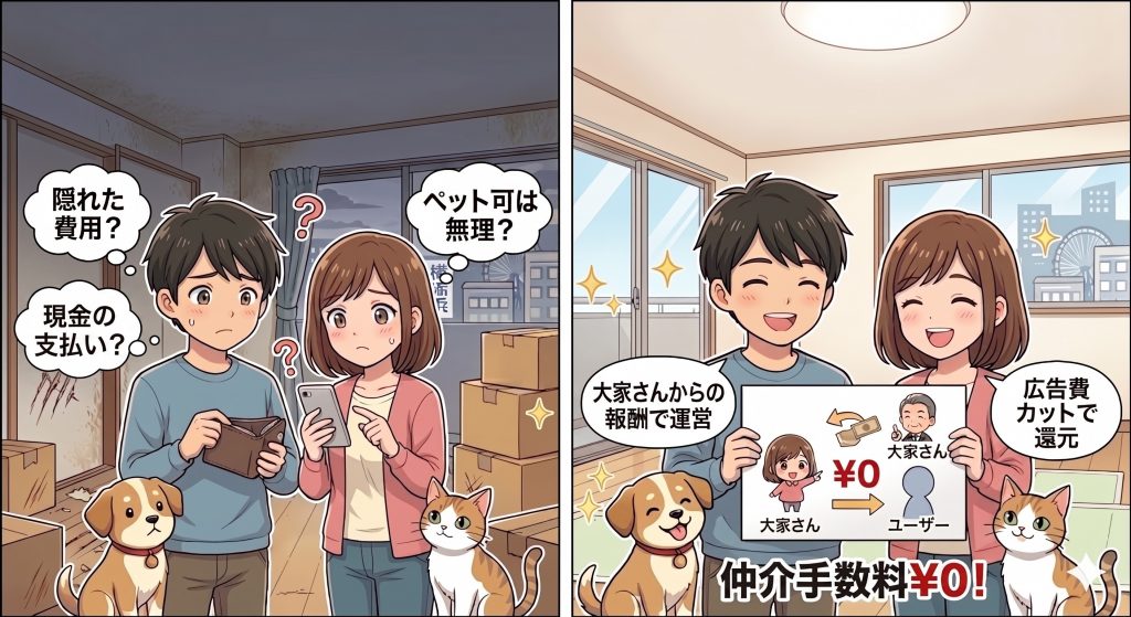 仲介手数料無料のカラクリとは？ペット可物件でも安く引っ越せる理由
