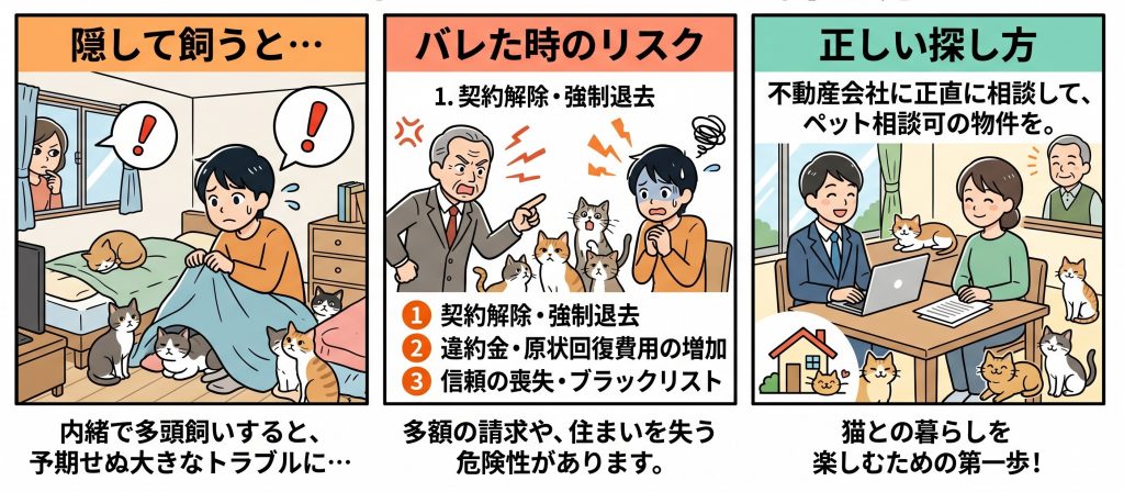猫3匹以上の多頭飼育をごまかすとどうなる？バレた時のリスクと正しい探し方