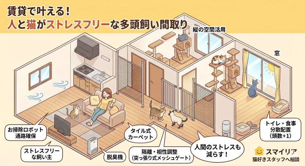 「猫専用の部屋(キャットルーム)」は必要?賃貸で叶える、多頭飼いでも人も猫もストレスフリーな間取り術