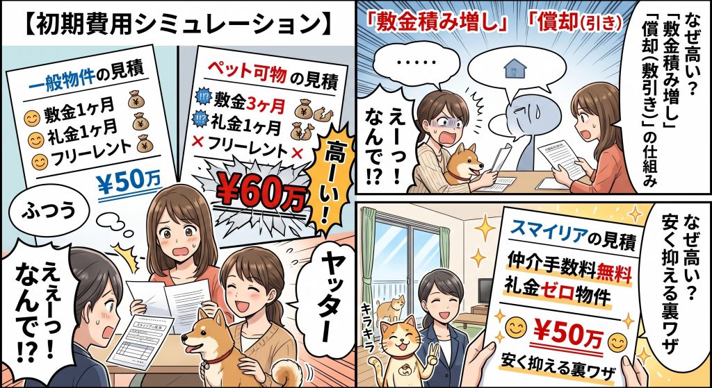 【初期費用シミュレーション】ペット可賃貸はなぜ高い?「敷金積み増し」「償却(引き) 」の仕組みと安く抑える裏ワザ