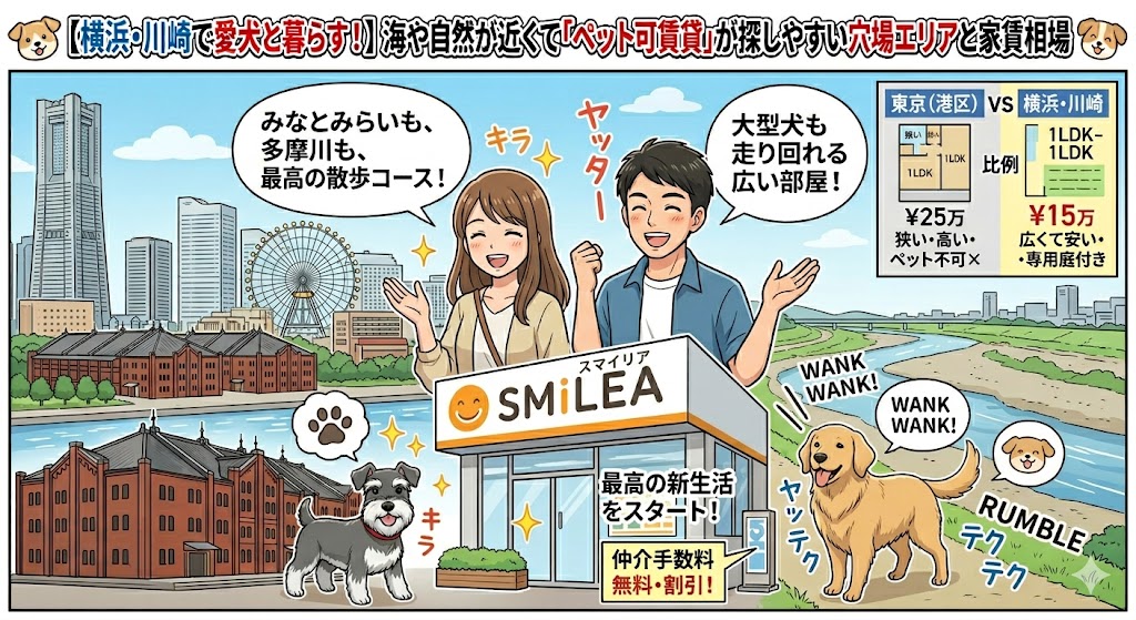 横浜・川崎で愛犬と暮らす!海や自然が近くて「ペット可賃貸」が探しやすい穴場エリアと家賃相場