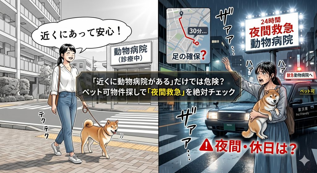 「近くに動物病院がある」だけでは危険?ペット可物件探しで絶対チェックすべき「夜間救急」と周辺環境の選び方